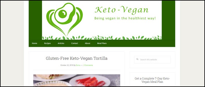 Website screenshot from Keto-Vegan