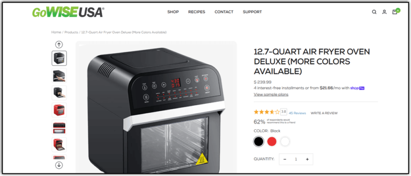 GoWISE USA 127 Quart Electric Air Fryer Oven