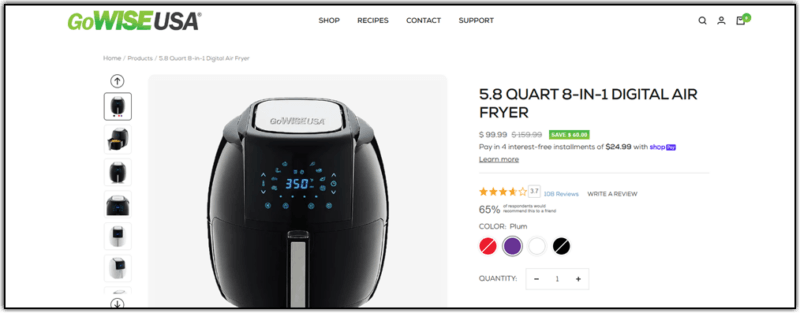 GoWISE USA 58 Quart Digital Air Fryer