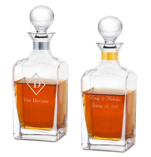 Gold Metallic Edge Decanter | Food For Net Pair of decanters with different highlights and engravings