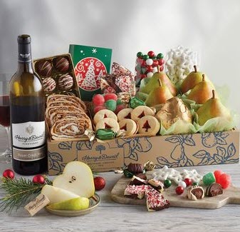 Grand Christmas Box With Wine | Food For Net Cardboard box with truffles, pears, cookies and more