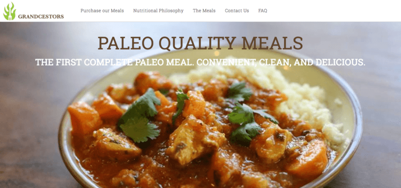 Grancestors Paleo Meals Website Screenshot Showing Their Chicken Tikka Masala Dish