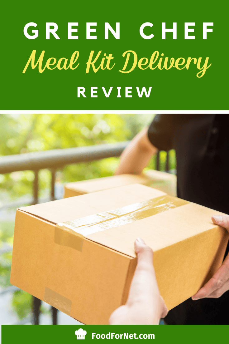 man holding a delivery box with a green chef meal kit inside