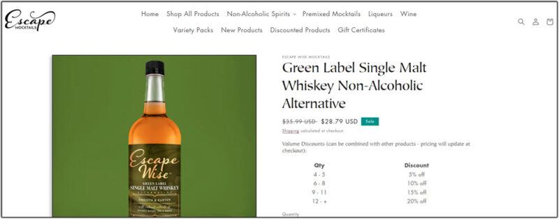 Green label single malt whiskey from Escape Wise