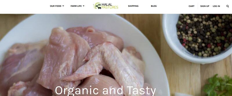 Halal Pastures Website Screenshot showing a bowl of raw chicken