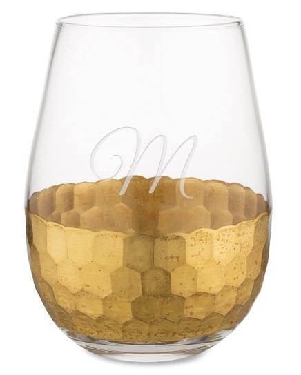 Hammered Gold Base Stemless Wine Glass | Food For Net Stemless glass with a gold hammered base