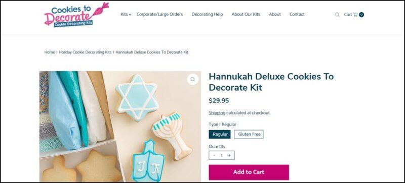 A website screenshot showing a collection of cookies for Hanukkah