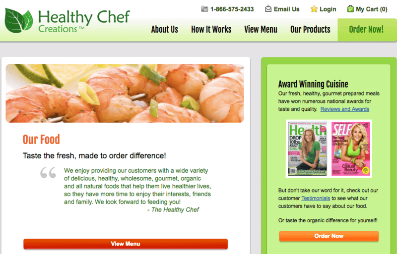 Healthy-Chef-Creations1 | Food For Net Healthy Chef Creations website screenshot showing shrimp, two magazines and information about the company