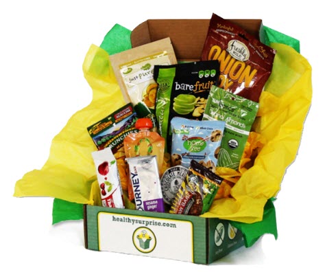 Healthy Surprise box with green and yellow paper