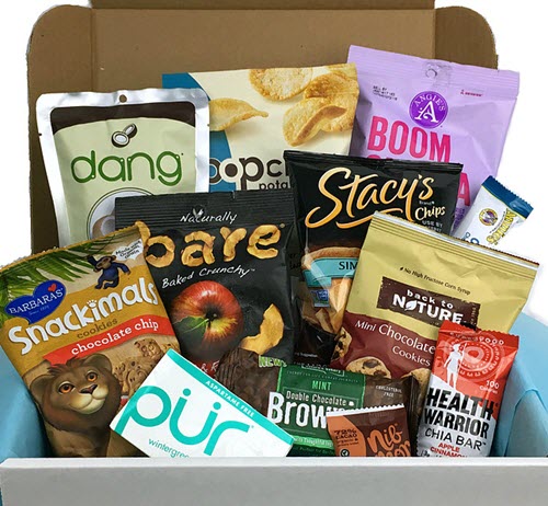 A white box with a selection of healthy snacks