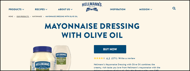 Hellmann’s mayonnaise dressing with olive oil