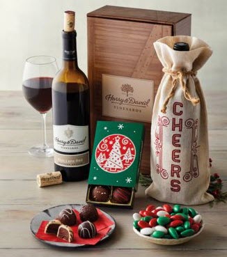 Holiday Cheer Wine Gift | Food For Net A simple box with a bottle of wine, truffles and chocolate