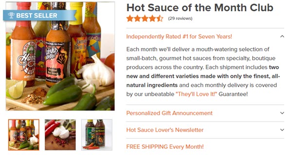 3 images of the hot sauce club, which includes various bottles and spices