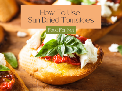 Sun dried tomatoes, fresh mozzarella, and basil on pieces of bread, as one example of how to use sun dried tomatoes