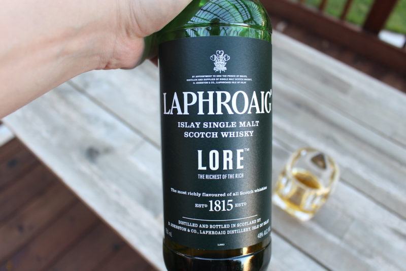 laphroaig lore bottle outdoors