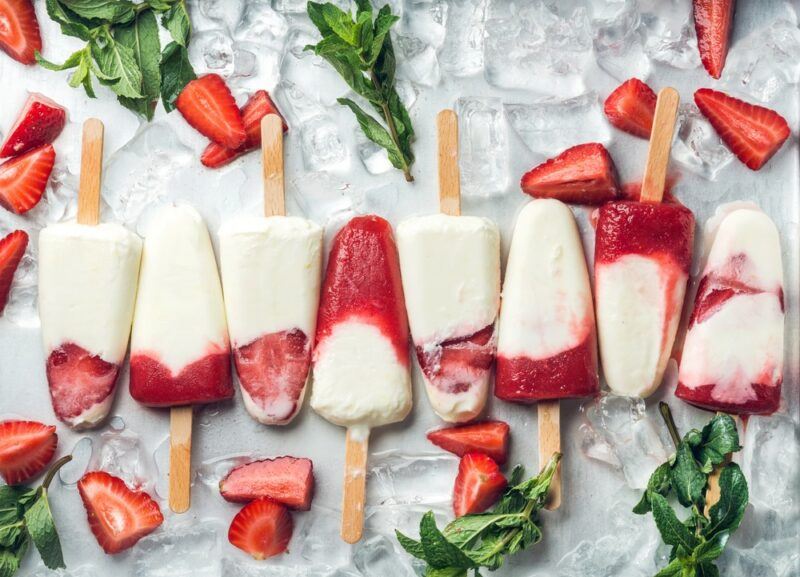 A collection of homemade strawberry ice blocks