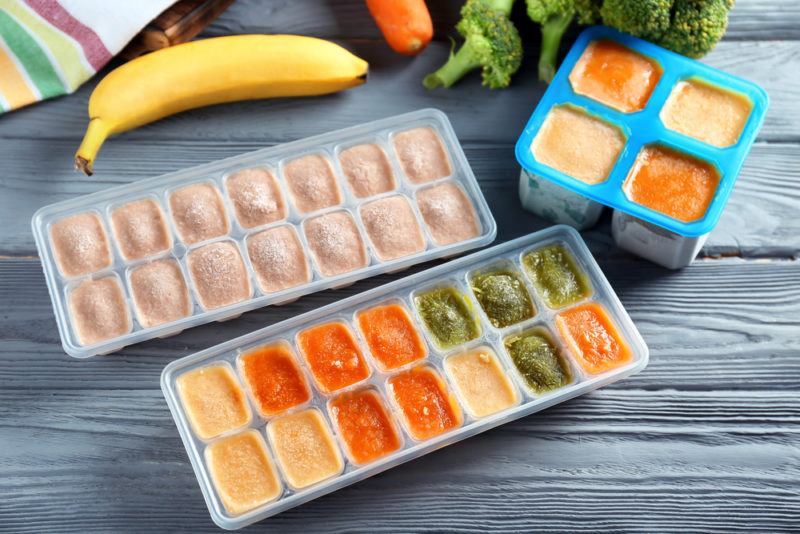 Ice cube trays with smoothie ingredients