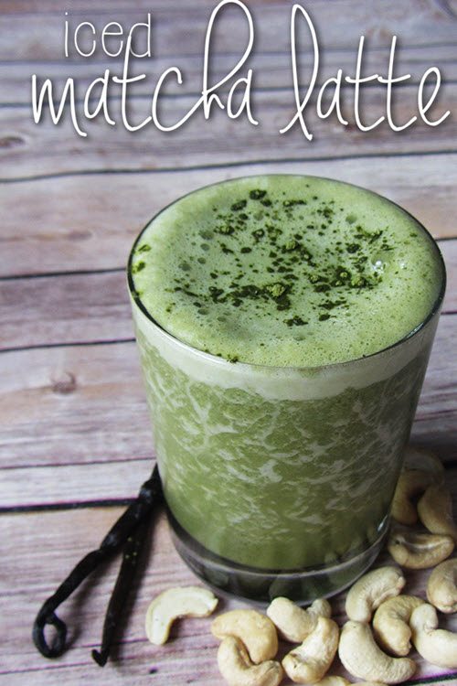 A glass with a matcha latte