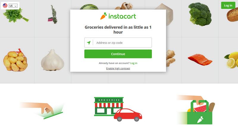 Instacart Website Screenshot showing cartoon images of food