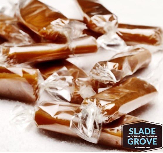 Selection of caramels on a white backing