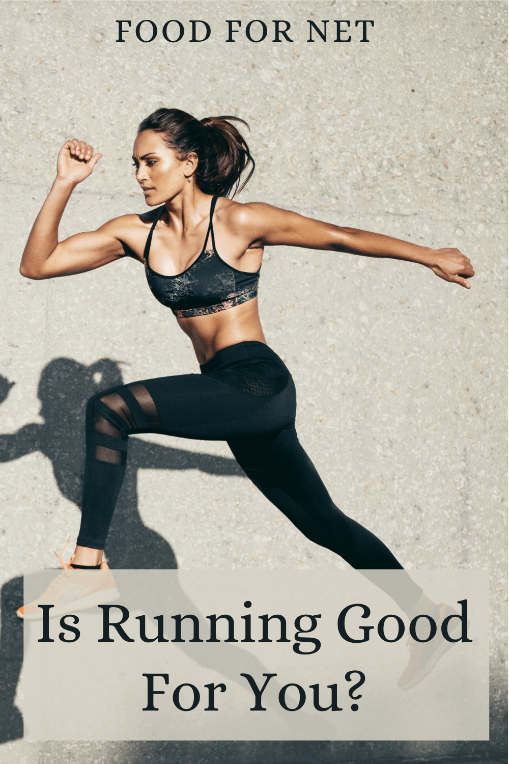 Is Running Good For You? A woman running in athletic gear with her shadow on the wall next to her