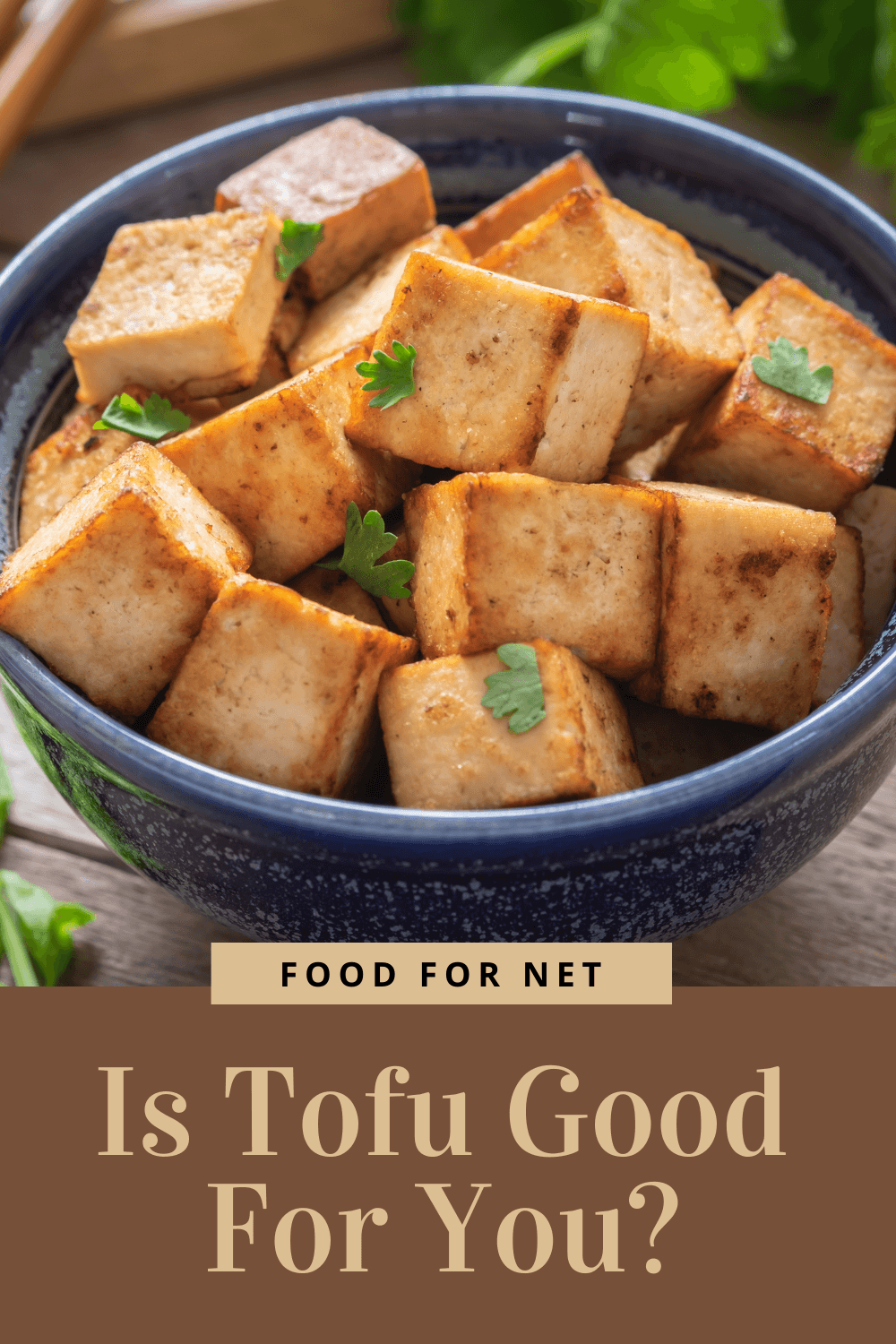 Is Tofu Good For You? A large blue bowl of marinated tofu cubes