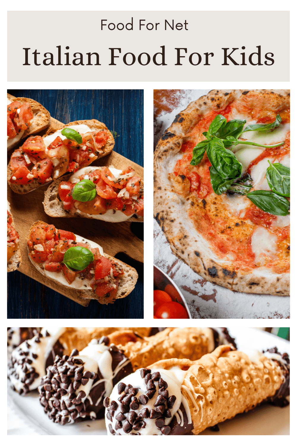 Italian Food For Kids. Three types of Italian food that kids will love, including pizza, snacks, and cannoli