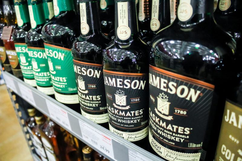 Jameson Caskmates bottles on a grocery store shelf