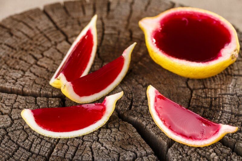 Jello shots that have been made using an orange