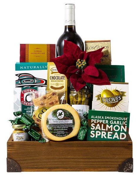 Joyfully Yours | Food For Net Wooden box with cheese, wine etc.