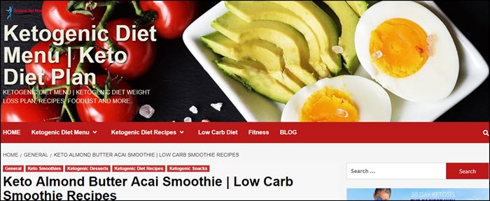 Website screenshot from Ketogenic Diet Menu Plan
