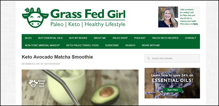 Website screenshot from Grassfed Girl