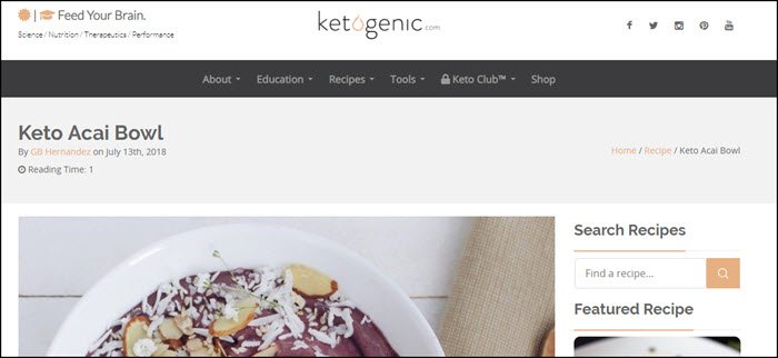 Website screenshot from Ketogenic