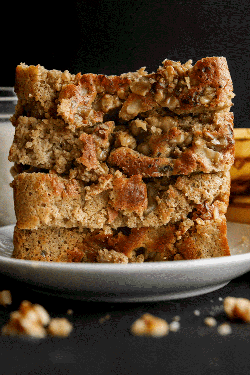 A stack of four banana bread slices