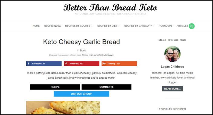 Website screenshot from Better Than Bread Keto