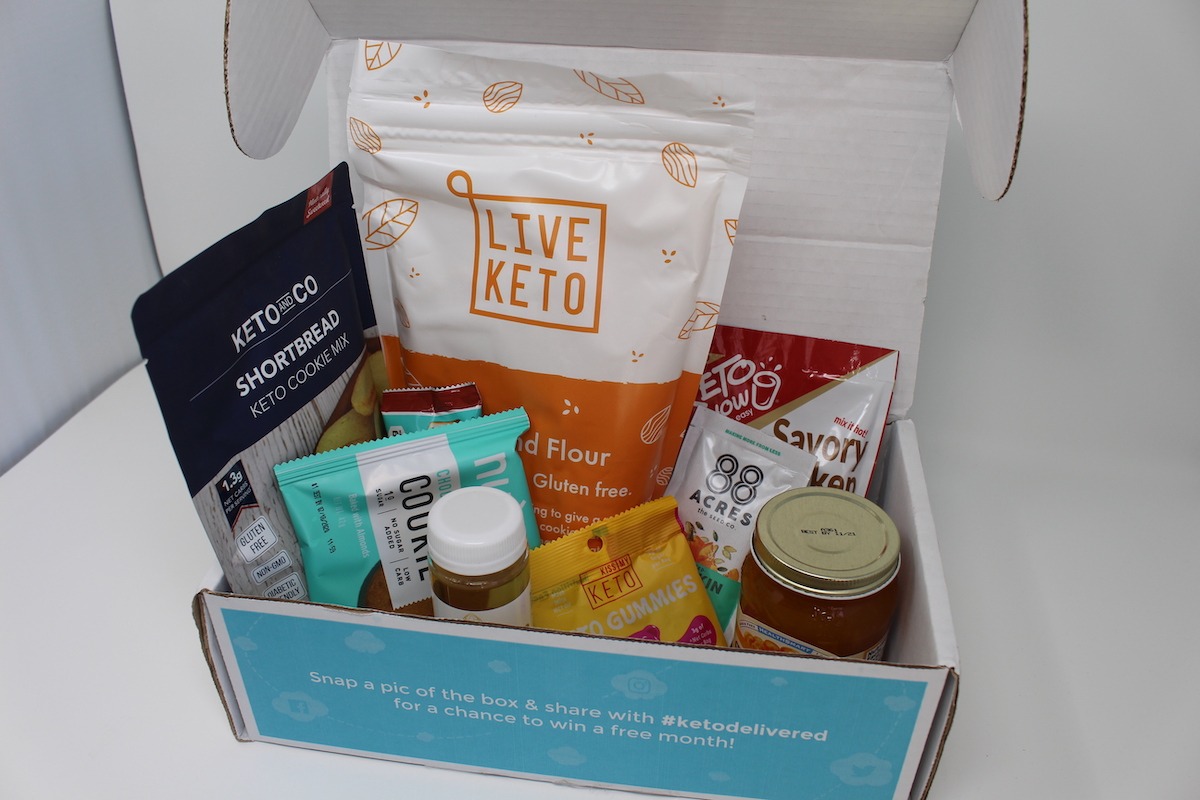 keto delivered snack box open with all things inside.