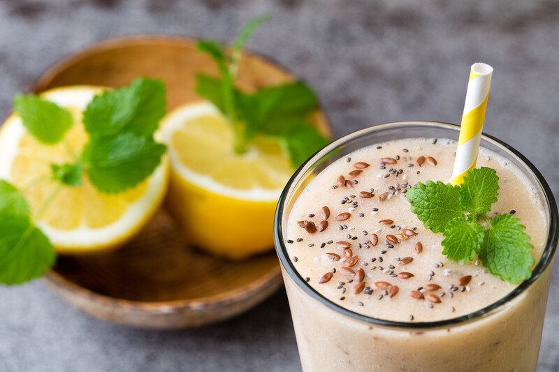 Keto Lemon Smoothie Recipes | Food For Net fruit smoothie with lemon for keto diet with fresh lemons cut in background