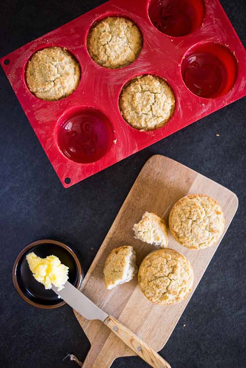 Keto ‘Cornbread’ Muffins | Food For Net Cornbread muffins in a tray and a cutting board
