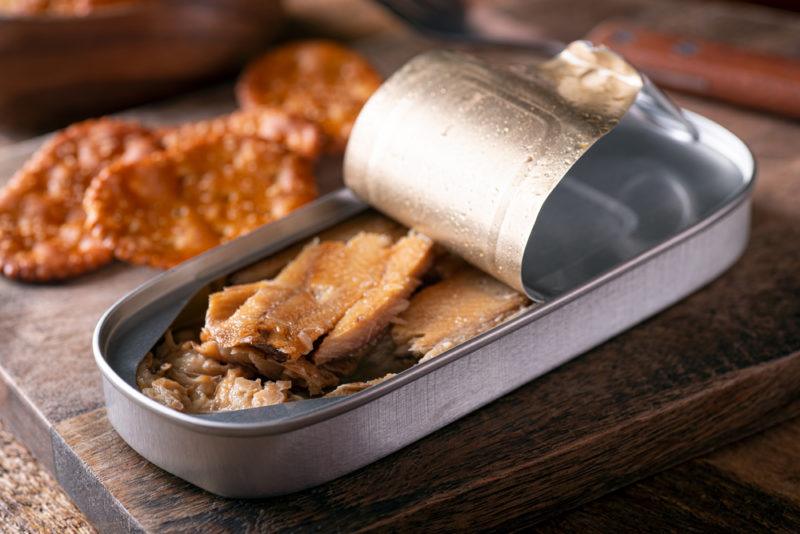 Smoked kippers in a tin