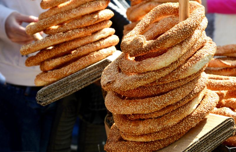 Stacks of Koulouri at a street market