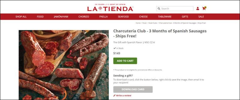 Screenshot of La Tienda Charcutería Club