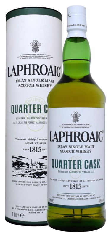 Laphroaig quarter cask bottle and packaging