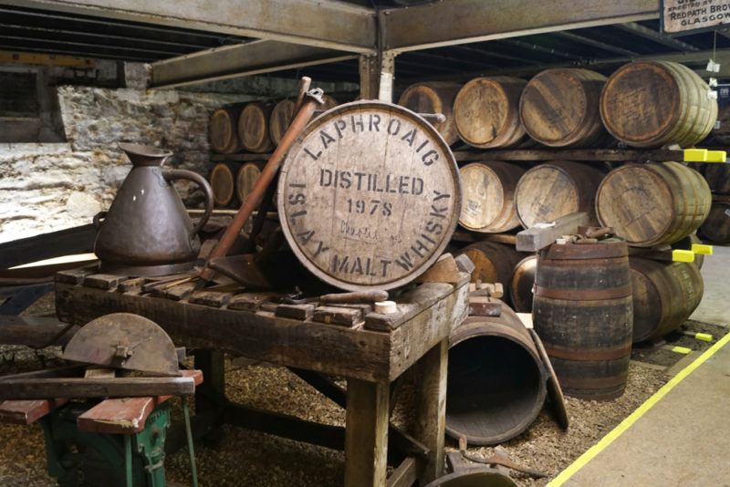 Laphroaig whisky barrel head with stamp