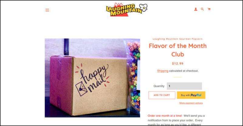 A website screenshot from Laughing Mountain Flavor Of The Month Club