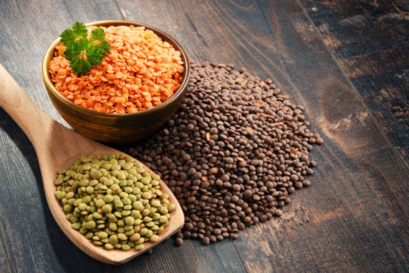 Red, black and yellow lentils