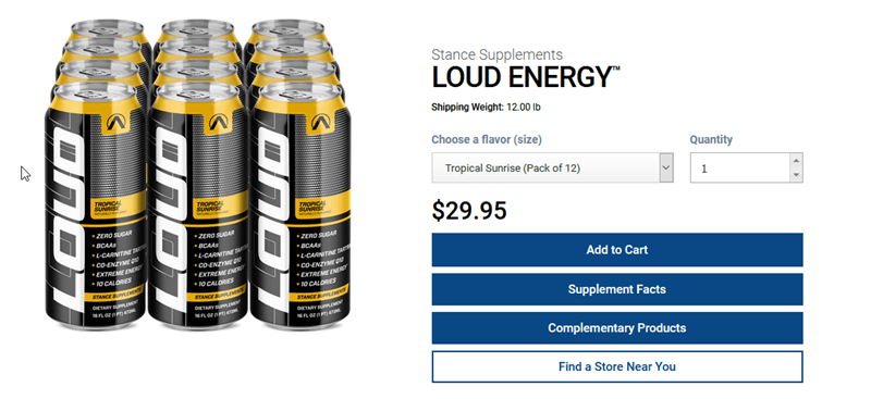 Loud Energy Drink | Food For Net A website screenshot for Loud Energy Drink