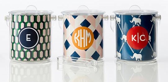 Lucite Ice Bucket | Food For Net A set of 3 ice buckets with patterns and monograms