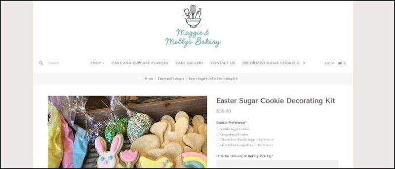 A website screenshot showing a collection of Easter cookies, including bunnies and eggs