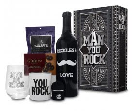 Man You Rock Gift Box | Food For Net A wine bottle, chocolate, glass and more