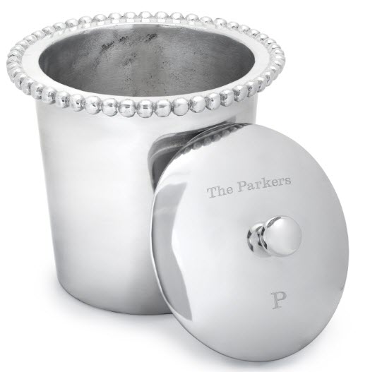 Mariposa Pearled Ice Bucket | Food For Net An ice bucket with a beaded top and engraved text